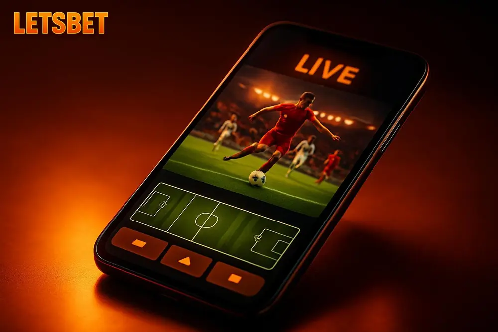 LETSBET Football Betting โ a smartphone showing a live football match betting screen LETSBET Football Betting โ a smartphone showing a live football match betting screen
