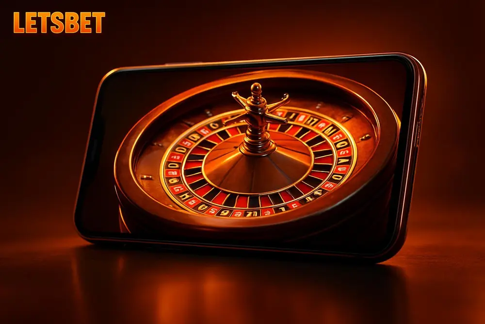 LETSBET Live Casino โ a smartphone streaming a live casino roulette wheel LETSBET Live Casino โ a smartphone streaming a live casino roulette wheel